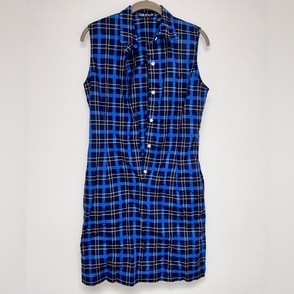 Nautica Blue Yellow Flannel Print Sleeveless Button Down Shirt Dress 10 NWOT​​ - Picture 1 of 8